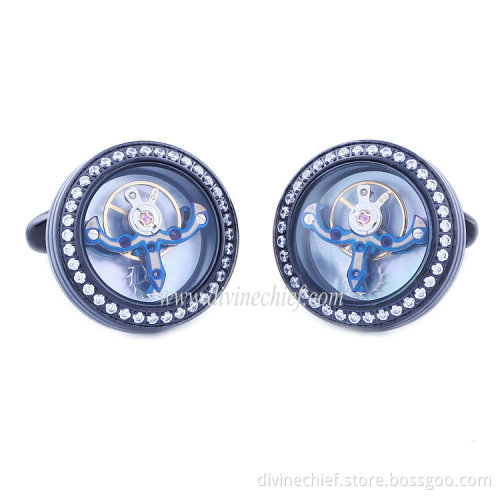 2016 Newest Mounted Stone Men Cufflinks Shell Tourbillon Movement Cufflinks